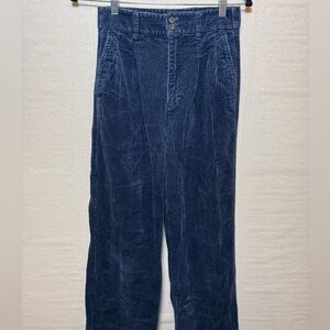 Madewell Corduroy High-Rise Straight Leg Pants Womens Size 0 Navy Blue Pleated